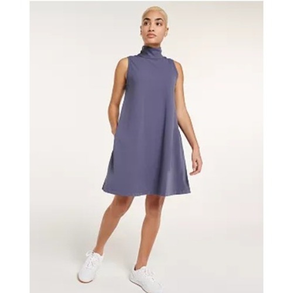 Womens FLX Urban Commuter Dress Sleeveless Mock Neck Modern Casual Purple Size M